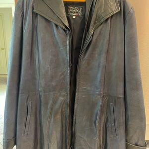 NICOLA Navy Blue Leather Coat